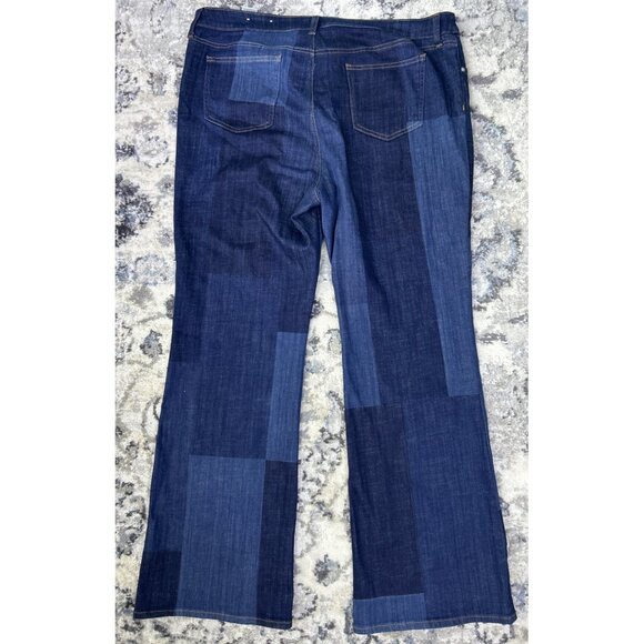 Chico's So Slimming Girlfriend Patchwork Flare Blue Denim Jeans Size 16 - Picture 11 of 11